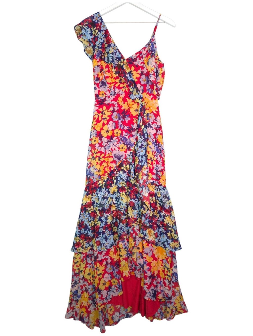 Lulu's Radiant Ruby Red Floral Print Chiffon Maxi Dress - Picture 3 of 9